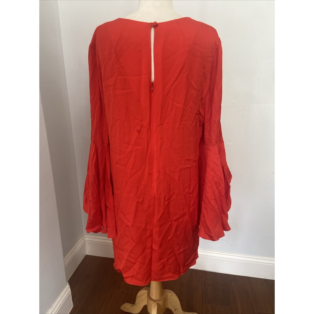 Milly Mini Dress Womens 14 Red Nicole Cady Silk Blend Bell Sleeves - Picture 4 of 11
